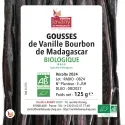 Etikett mit ca. 30 Schoten Bio-Bourbon-Vanille LAVANY aus Madagaskar – Nettogewicht gesamt 125 g