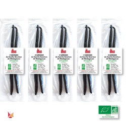 5 fois 2 gousses de Vanille Biologique LAVANY Bourbon de Madagascar en sachets sous vide individuels - Poids net total 30 g