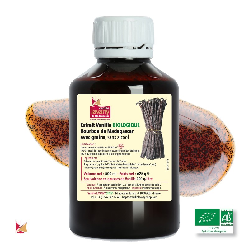 LAVANY Organic Vanilla Liquid Extract in a 500 ml bottle - Net weight 625 g