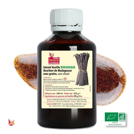 LAVANY Organic Vanilla Liquid Extract in a 500 ml bottle - Net weight 625 g